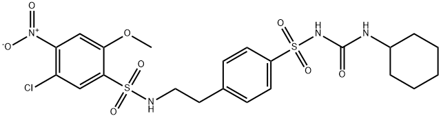 1-[4-[2-[(5-chloro-2-methoxy-4-nitro-phenyl)sulfonylamino]ethyl]phenyl ]sulfonyl-3-cyclohexyl-urea Struktur