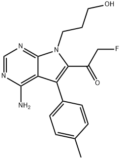 1-[4-Amino-7-(3-hydroxypropyl)-5-(4-methylphenyl)-7H-pyrrolo[2,3-d]pyrimidin-6-yl]-2-fluoroethanone Struktur