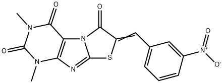 Thiazolo[2,3-f]purine-2,4,6(1H,3H,7H)-trione,  1,3-dimethyl-7-[(3-nitrophenyl)methylene]- Struktur