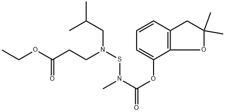 beta-Alanine, N-(((((2,3-dihydro-2,2-dimethyl-7-benzofuranyl)oxy)carbo nyl)methylamino)thio)-N-(2-methylpropyl)-, ethyl ester Struktur