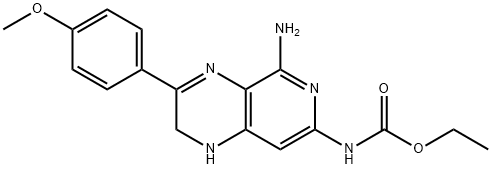 Carbamic acid, (5-amino-1,2-dihydro-3-(4-methoxyphenyl)pyrido(3,4-b)py razin-7-yl)-, ethyl ester Struktur