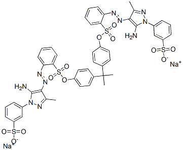 1,1'-(isopropylidenedi-p-phenylene) bis[2-[[5-amino-3-methyl-1-(3-sulphophenyl)-1H-pyrazol-4-yl]azo]benzenesulphonate], sodium salt  Struktur