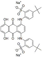 disodium 2,2'-[(9,10-dihydro-5,8-dihydroxy-9,10-dioxo-1,4-anthrylene)diimino]bis[5-tert-butylbenzenesulphonate] Struktur