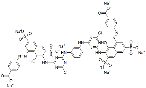 hexasodium p,p'-[m-phenylenebis[imino(6-chloro-1,3,5-triazine-2,4-diyl)imino(8-hydroxy-3,6-disulphonato-1,7-naphthylene)azo]]dibenzoate Struktur