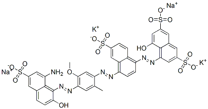 4-[[4-[[4-[(8-amino-2-hydroxy-6-sulpho-1-naphthyl)azo]-5-methoxy-o-tolyl]azo]-6-sulpho-1-naphthyl]azo]-5-hydroxynaphthalene-2,7-disulphonic acid, potassium sodium salt Struktur