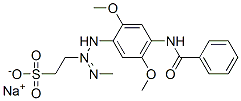 sodium 2-[3-[4-(benzoylamino)-2,5-dimethoxyphenyl]-1-methyltriazen-2-yl]ethanesulphonate Struktur