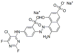 6-amino-5-[[4-[(5-chloro-2,6-difluoro-4-pyrimidinyl)amino]-2-sulphophenyl]azo]-4-hydroxynaphthalene-2-sulphonic acid, sodium salt  Struktur