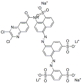 2-[[4-[[4-[[(2,3-dichloro-6-quinoxalinyl)carbonyl]amino]-5-sulpho-1-naphthyl]azo]-7-sulpho-1-naphthyl]azo]benzene-1,4-disulphonic acid, lithium sodium salt Struktur