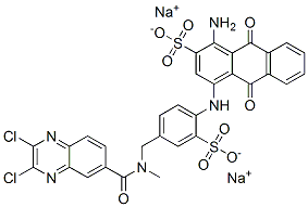 disodium 1-amino-4-[[4-[[[(2,3-dichloro-6-quinoxalinyl)carbonyl]methylamino]methyl]-2-sulphonatophenyl]amino]-9,10-dihydro-9,10-dioxoanthracene-2-sulphonate Struktur