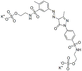 dipotassium hydrogen 4-[[4,5-dihydro-3-methyl-5-oxo-1-[4-[[[2-(sulphonatooxy)ethyl]amino]sulphonyl]phenyl]-1H-pyrazol-4-yl]azo]-N-[2-(sulphonatooxy)ethyl]toluene-2-sulphonamidate Struktur