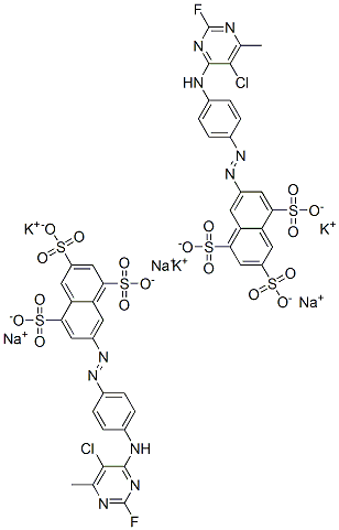 7-[[4-[(5-chloro-2-fluoro-6-methyl-4-pyrimidinyl)amino]phenyl]azo]naphthalene-1,3,5-trisulphonic acid, potassium sodium salt Struktur