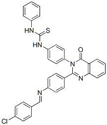 1-[4-[2-[4-[(4-chlorophenyl)methylideneamino]phenyl]-4-oxo-quinazolin- 3-yl]phenyl]-3-phenyl-thiourea Struktur