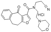 4H-Benzo(4,5)cyclohepta(1,2-b)furan-3-carboxamide, 9,10-dihydro-N-(2-c yanoethyl)-N-(2-(4-morpholinyl)ethyl)-4-oxo-, monohydrochloride Struktur