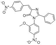 4H-Imidazol-4-one, 3,5-dihydro-3-(2-methoxy-4-nitrophenyl)-5-((4-nitro phenyl)methylene)-2-phenyl- Struktur