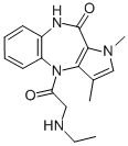 4,9-Dihydro-1,3-dimethyl-4-((ethylamino)acetyl)pyrrolo(3,2-b)(1,5)benz odiazepin-10(1H)-one Struktur