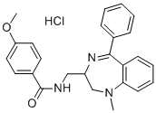 Benzamide, 4-methoxy-N-((1-methyl-5-phenyl-2,3-dihydro-1,4-benzodiazep in-2-yl)methyl)-, monohydrochloride Struktur