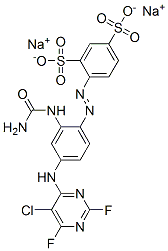 sodium 4-[[2-[(aminocarbonyl)amino]-4-[(5-chloro-2,6-difluoropyrimidin-4-yl)amino]phenyl]azo]benzene-1,3-disulphonate  Struktur