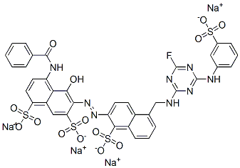 4-(benzoylamino)-6-[[5-[[[4-fluoro-6-[(3-sulphophenyl)amino]-1,3,5-triazin-2-yl]amino]methyl]-1-sulpho-2-naphthyl]azo]-5-hydroxynaphthalene-1,7-disulphonic acid, sodium salt Struktur