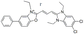 2-[3-(5,6-dichloro-1,3-diethyl-1,3-dihydro-2H-benzimidazol-2-ylidene)prop-1-enyl]-3-ethyl-5-phenylbenzoxazolium iodide Struktur