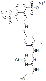 1,5-Naphthalenedisulfonic acid, 3-[[4-[[4-chloro-6-[(2-hydroxyethyl) amino]-1,3,5-triazin-2-yl]amino]-5-methoxy -2-methylphenyl]azo]-, disodium salt Struktur