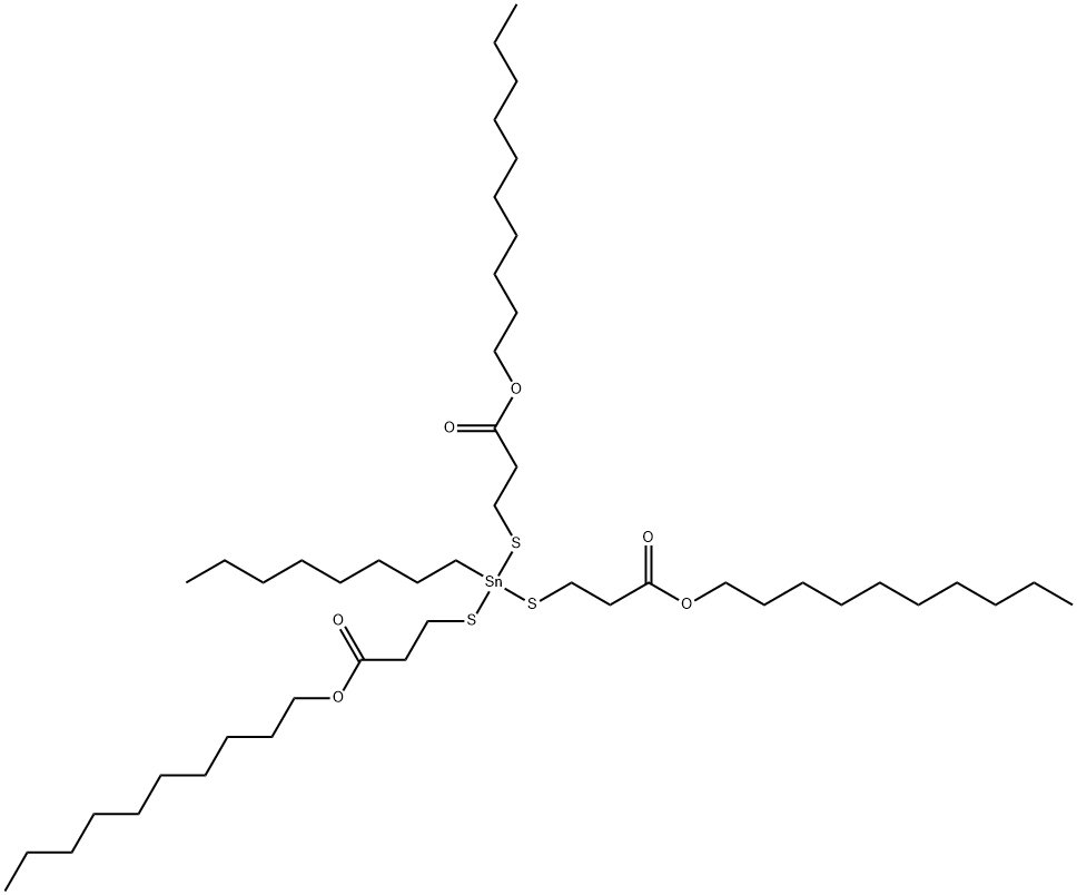 decyl 5-[[3-(decyloxy)-3-oxopropyl]thio]-5-octyl-9-oxo-10-oxa-4,6-dithia-5-stannaicosanoate Struktur