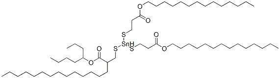 tetradecyl 5-octyl-9-oxo-5-[[3-oxo-3-(tetradecyloxy)propyl]thio]-10-oxa-4,6-dithia-5-stannatetracosanoate Struktur