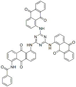 N-[5-[[4,6-bis[(9,10-dihydro-9,10-dioxo-1-anthryl)amino]-1,3,5-triazin-2-yl]amino]-9,10-dihydro-9,10-dioxo-1-anthryl]benzamide Struktur