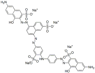 tetrasodium 5-[(6-amino-1-hydroxy-3-sulphonato-2-naphthyl)azo]-8-[[4-[[4-[(6-amino-1-hydroxy-3-sulphonato-2-naphthyl)azo]phenyl]amino]-3-sulphonatophenyl]azo]naphthalene-2-sulphonate Struktur