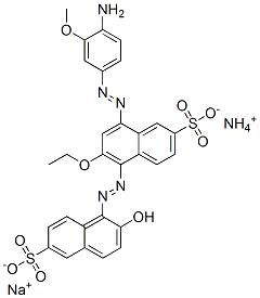 ammonium sodium 8-[(4-amino-3-methoxyphenyl)azo]-6-ethoxy-5-[(2-hydroxy-6-sulphonatonaphthyl)azo]naphthalene-2-sulphonate Struktur