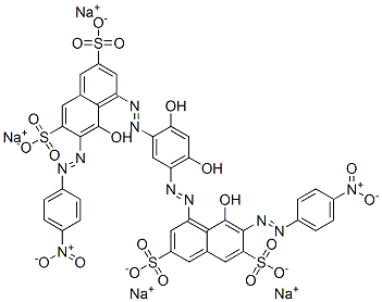 tetrasodium 4,4'-[(4,6-dihydroxy-1,3-phenylene)bis(azo)]bis[5-hydroxy-6-[(4-nitrophenyl)azo]naphthalene-2,7-disulphonate] Struktur