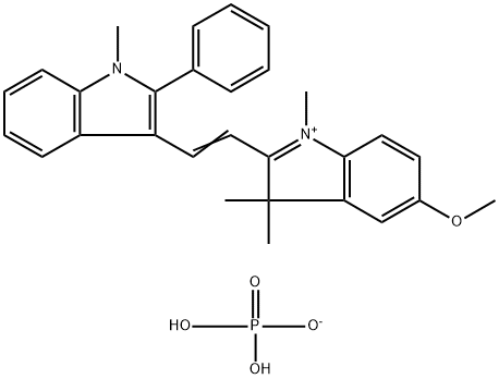 5-methoxy-1,3,3-trimethyl-2-[2-(1-methyl-2-phenyl-1H-indol-3-yl)vinyl]-3H-indolium dihydrogen phosphate Struktur