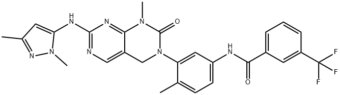 N-(3-(7-(1,3-dimethyl-1H-pyrazol-5-ylamino)-1-methyl-2-oxo-1,2-dihydropyrimido[4,5-d]pyrimidin-3(4H)-yl)-4-methylphenyl)-3-(trifluoromethyl)benzamide Struktur