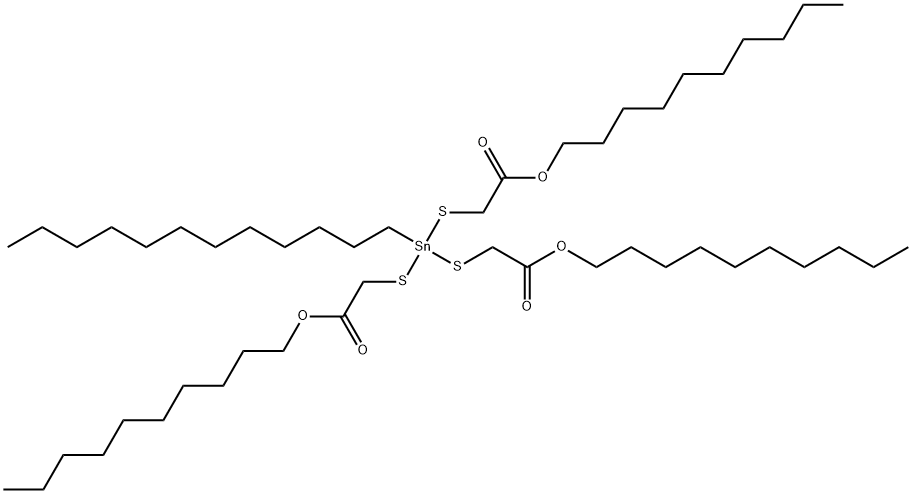 decyl 4-[[2-(decyloxy)-2-oxoethyl]thio]-4-dodecyl-7-oxo-8-oxa-3,5-dithia-4-stannaoctadecanoate Struktur