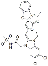 2-[3-[5,6-dichloro-1-ethyl-1,3-dihydro-3-[2-(mesylamino)-2-oxoethyl]-2H-benzimidazol-2-ylidene]prop-1-enyl]-3-ethylbenzoxazolium--ate Struktur