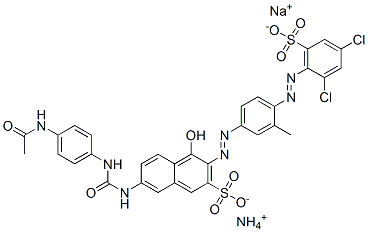 ammonium sodium 7-[[[[4-acetamidophenyl]amino]carbonyl]amino]-3-[[4-[(2,4-dichloro-6-sulphonatophenyl)azo]-m-tolyl]azo]-4-hydroxynaphthalene-2-sulphonate Struktur