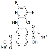 disodium 3-[(5-chloro-2,6-difluoro-4-pyrimidinyl)amino]-8-hydroxynaphthalene-1,5-disulphonate Struktur