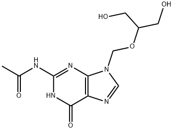 N-[6,9-Dihydro-9-[[2-hydroxy-1-(hydroxymethyl)ethoxy]methyl]-6-oxo-1H-purin-2-yl]acetamide Struktur