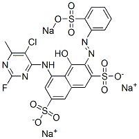 5-(5-Chloro-2-fluoro-6-methylpyrimidin-4-ylamino)-4-hydroxy-3-(o-sodiosulfophenylazo)-2,7-naphthalenedisulfonic acid disodium salt Struktur