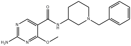 2-Amino-N-(1-benzyl-3-piperidyl)-4-methoxy-5-pyrimidinecarboxamide Struktur