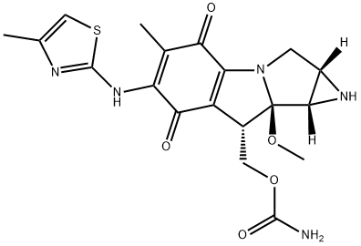 (1S,2S,9S,9aR)-6-Methyl-7-(4-methyl-2-thiazolylamino)-9-(carbamoyloxymethyl)-9a-methoxy-1,2-epimino-2,3,9,9a-tetrahydro-1H-pyrrolo[1,2-a]indole-5,8-dione Struktur