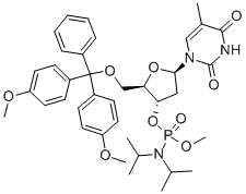 5'-O-(4,4'-DIMETHOXYTRITYL)-2'-DEOXYTHYMIDINE-3'-(METHYL-N,N-DIISOPROPYL)PHOSPHORAMIDITE Struktur