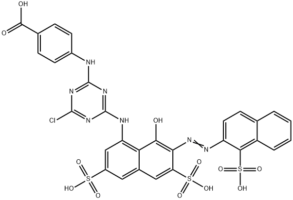 4-[[4-chloro-6-[[8-hydroxy-3,6-disulpho-7-[(1-sulpho-2-naphthyl)azo]-1-naphthyl]amino]-1,3,5-triazin-2-yl]amino]benzoic acid Struktur