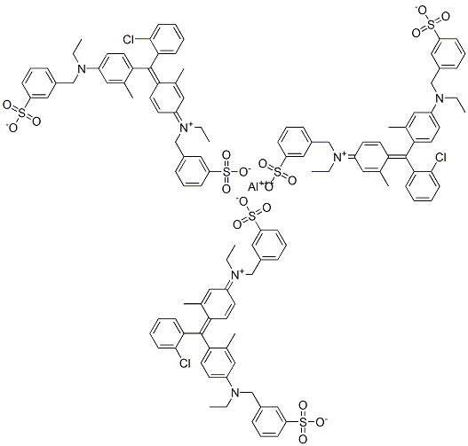 Benzenemethanaminium, N-[4-[(2-chlorophenyl)[4-[ethyl[(3-sulfophenyl)methyl]amino]-2-methylphenyl]methylene]-3-methyl-2,5-cyclohexadien-1-ylidene]-N-ethyl-3-sulfo-, hydroxide, inner salt, aluminum salt Struktur