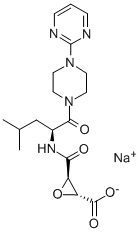 Oxiranecarboxylic acid, 3-(((3-methyl-1-((4-(2-pyrimidinyl)-1-piperazi nyl)carbonyl)butyl)amino)carbonyl)-, monosodium salt, (2R-(2-alpha,3-b eta(S*)))- Struktur