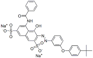 disodium 5-(benzoylamino)-3-[[3-[4-(tert-butyl)phenoxy]phenyl]azo]-4-hydroxynaphthalene-2,7-disulphonate  Struktur