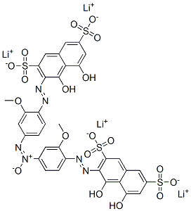 tetralithium 3,3'-[azoxybis[(2-methoxy-4,1-phenylene)azo]]bis[4,5-dihydroxynaphthalene-2,7-disulphonate] Struktur