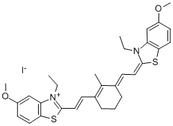 3-ETHYL-2-[(E)-2-(3-((E)-2-[3-ETHYL-5-METHOXY-1,3-BENZOTHIAZOL-2(3H)-YLIDENE]ETHYLIDENE)-2-METHYL-1-CYCLOHEXEN-1-YL)ETHENYL]-5-METHOXY-1,3-BENZOTHIAZOL-3-IUM IODIDE Struktur