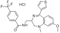 Benzamide, N-((2,3-dihydro-8-methoxy-1-methyl-5-(3-thienyl)-1H-1,4-ben zodiazepin-2-yl)methyl)-4-(trifluoromethyl)-, monohydrochloride Struktur