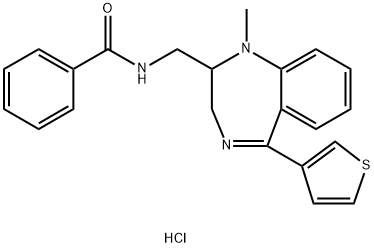 Benzamide, N-((2,3-dihydro-1-methyl-5-(3-thienyl)-1H-1,4-benzodiazepin -2-yl)methyl)-, monohydrochloride Struktur