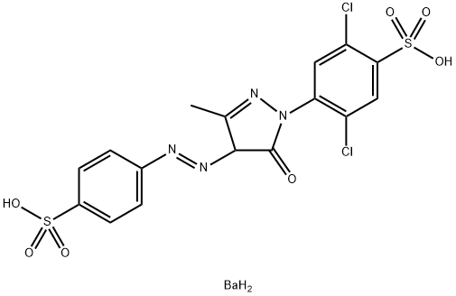 barium 2,5-dichloro-4-[4,5-dihydro-3-methyl-5-oxo-4-[(4-sulphonatophenyl)azo]-1H-pyrazol-1-yl]benzenesulphonate Struktur